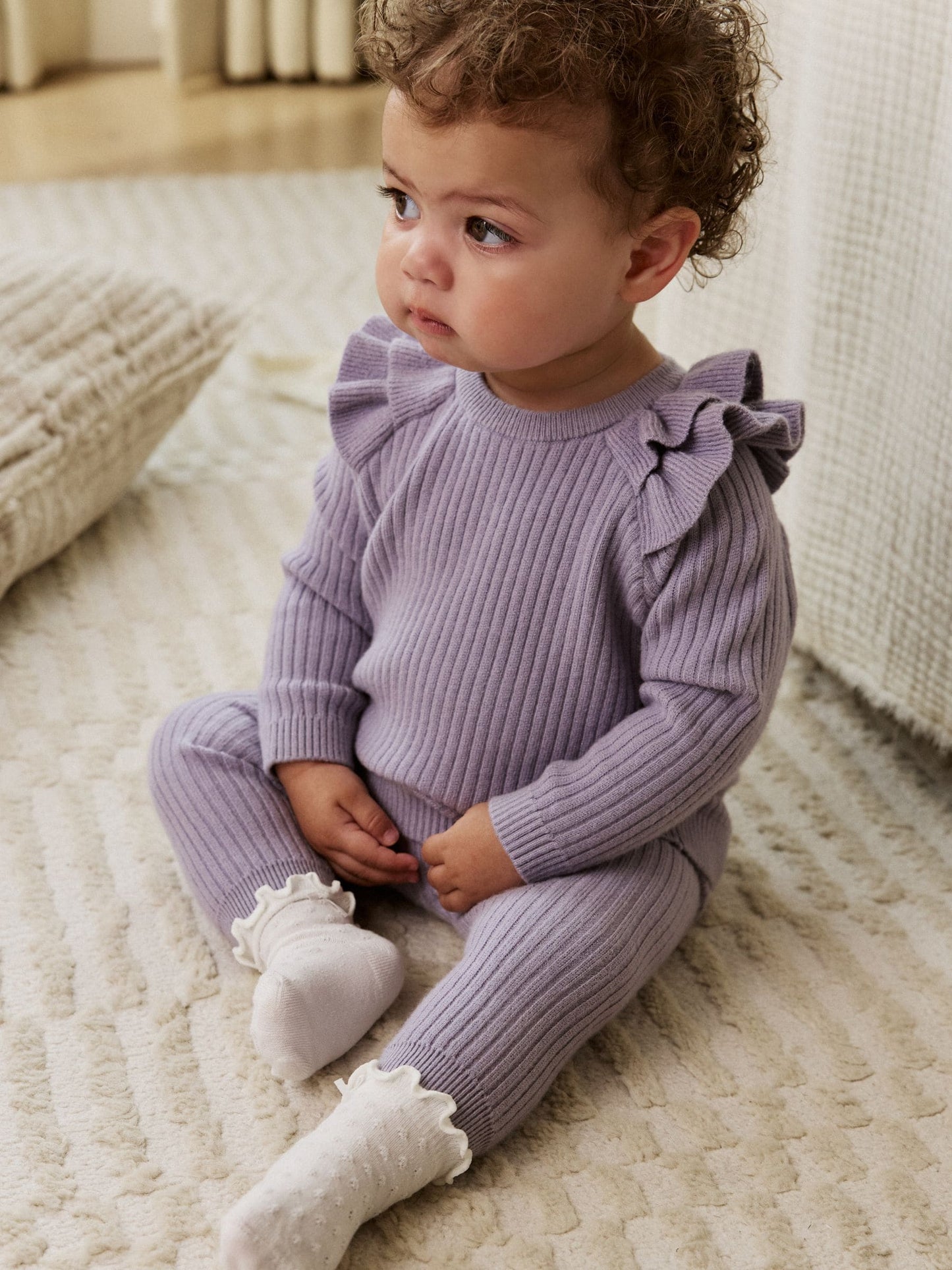 Lilac Purple Knitted Jumper and Legging 2 Piece Baby Set (0mths-3yrs)
