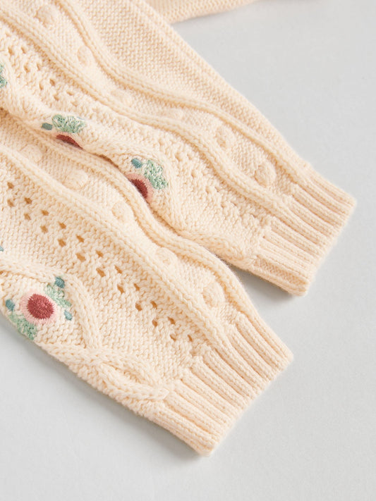Cream Embroidered Baby Knitted Cardigan and Leggings 2 Piece Set (0mths-3yrs) image 3