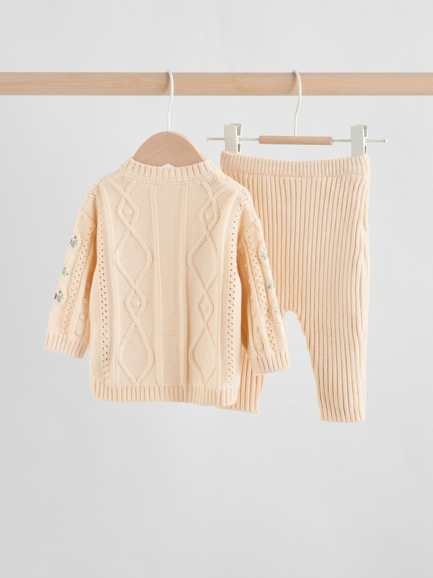 Cream Embroidered Baby Knitted Cardigan and Leggings 2 Piece Set (0mths-3yrs)