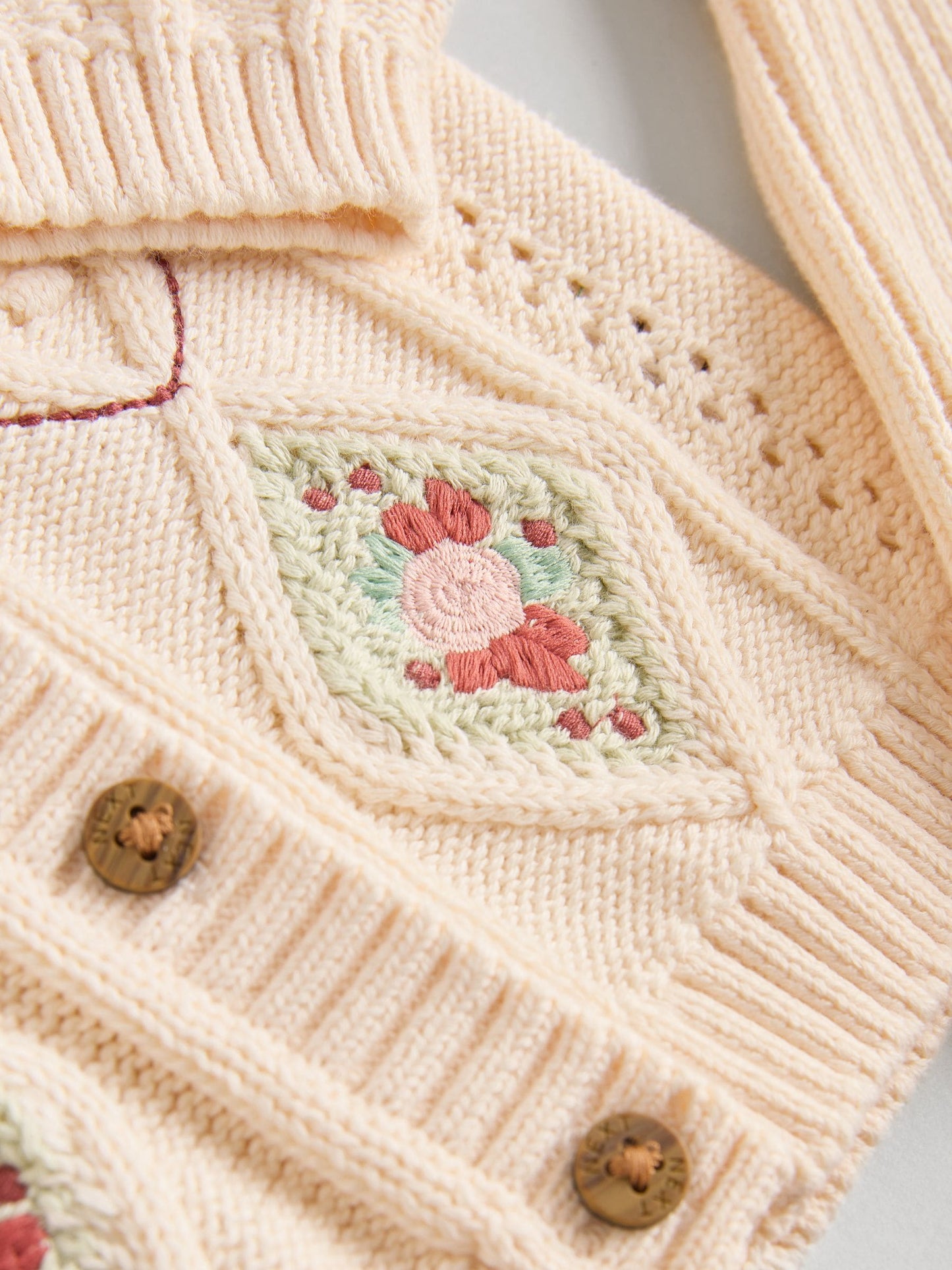 Cream Embroidered Baby Knitted Cardigan and Leggings 2 Piece Set (0mths-3yrs)