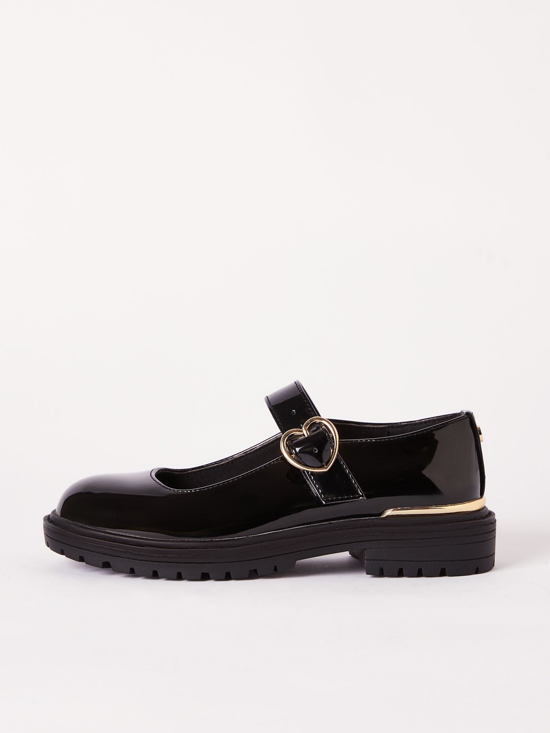 Lipsy Black Faux Leather Chunky Patent Mary Jane School Shoes image 3