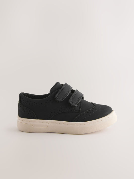 Black Wide Fit (G) Touch Fastening Brogue Shoes image 2