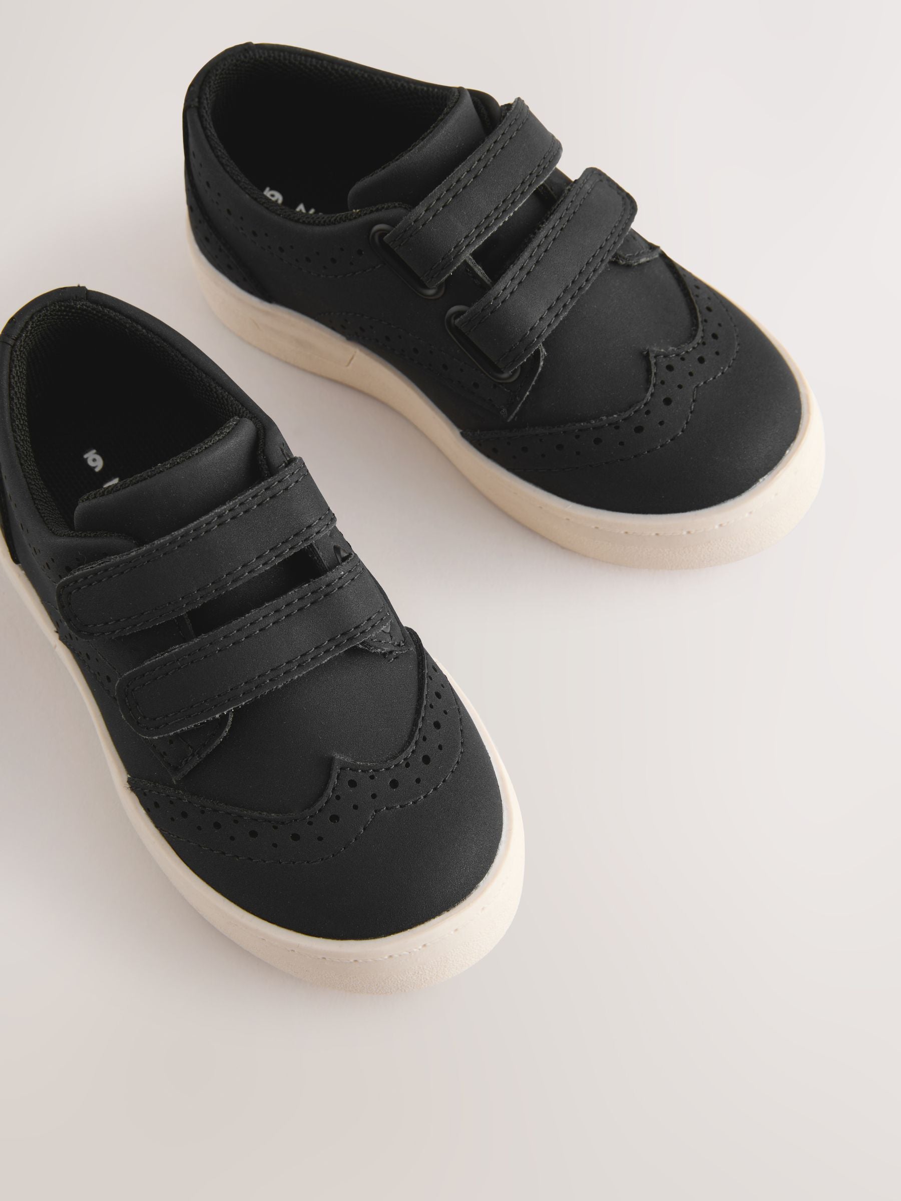 Black Wide Fit (G) Touch Fastening Brogue Shoes image 3
