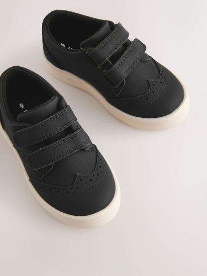 Black Wide Fit (G) Touch Fastening Brogue Shoes image 3