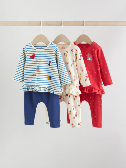 Red/Blue/Cream Long Sleeve Top And Leggings Set 6 Piece (0mths-3yrs)