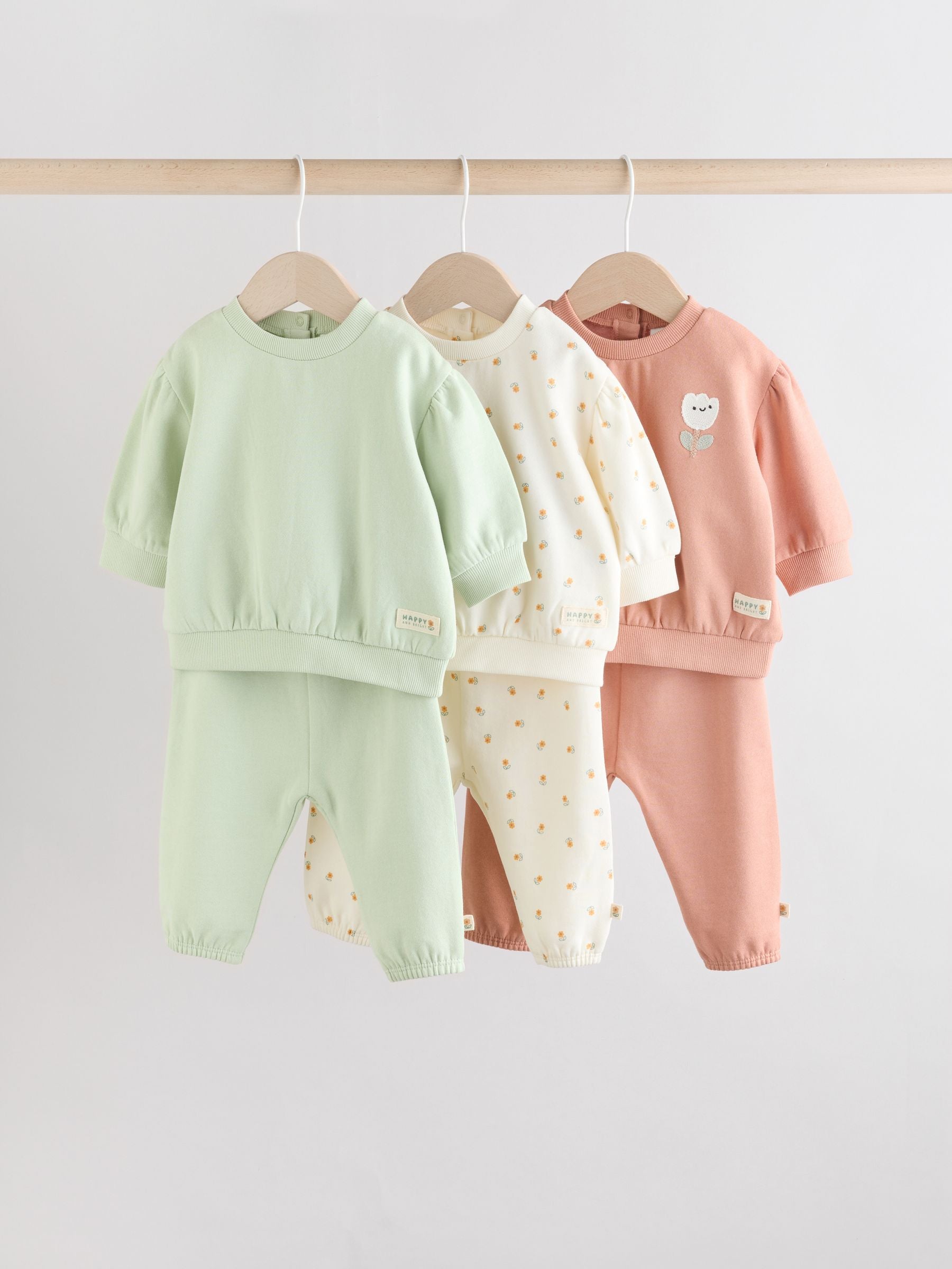 Sage Green/ Rust/ Cream Ditsy Baby Sweatshirt & Joggers 6 Piece Set (0mths-2yrs) image 1