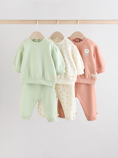 Sage Green/ Rust/ Cream Ditsy Baby Sweatshirt & Joggers 6 Piece Set (0mths-2yrs) image 1