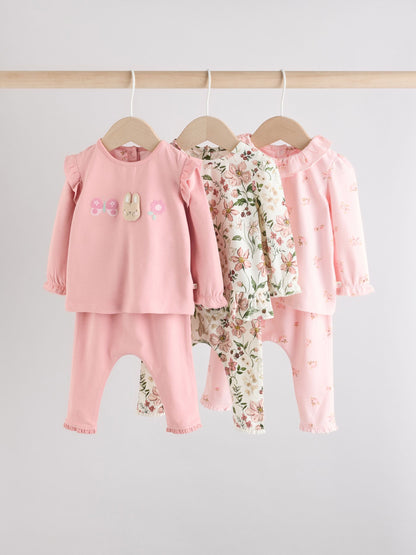 Pink/ Cream/ Bunny Character Long Sleeve Top And Leggings Set 6 Piece (0mths-3yrs) image 1