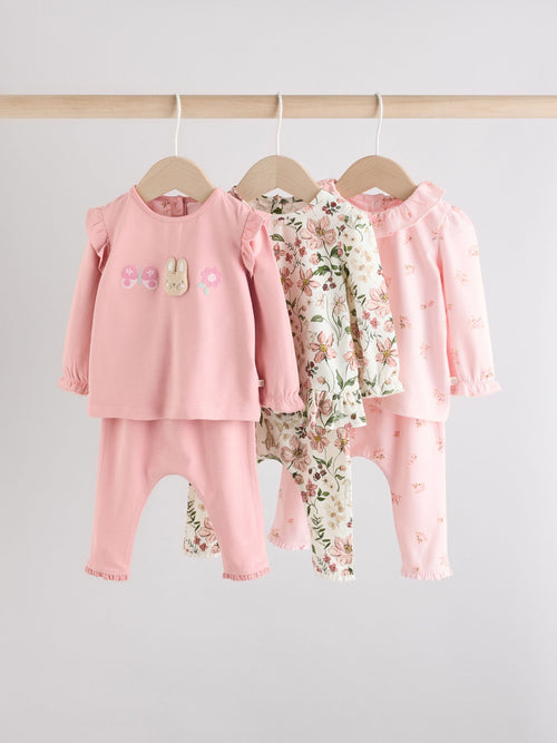 Pink/ Cream/ Bunny Character Long Sleeve Top And Leggings Set 6 Piece (0mths-3yrs) image 1