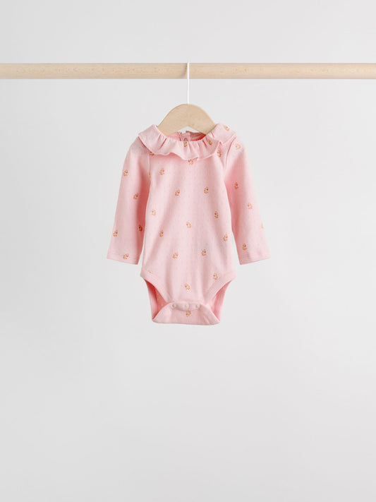 Dsiney Kidz - Pink/ Cream/ Brown Ditsy Baby Long Sleeve Frill Bodysuits 4 Pack (0mths-2yrs) image 2