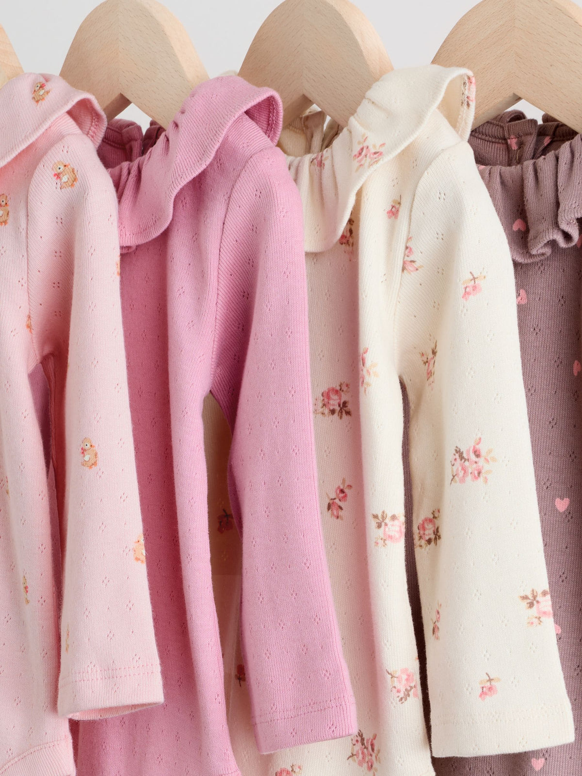 Dsiney Kidz - Pink/ Cream/ Brown Ditsy Baby Long Sleeve Frill Bodysuits 4 Pack (0mths-2yrs) image 8