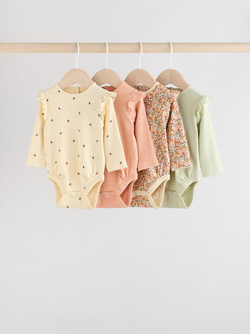 Dsiney Kidz - Blue/Cream/Coral Ditsy Baby Long Sleeve Frill Bodysuits 4 Pack (0mths-2yrs) image 1
