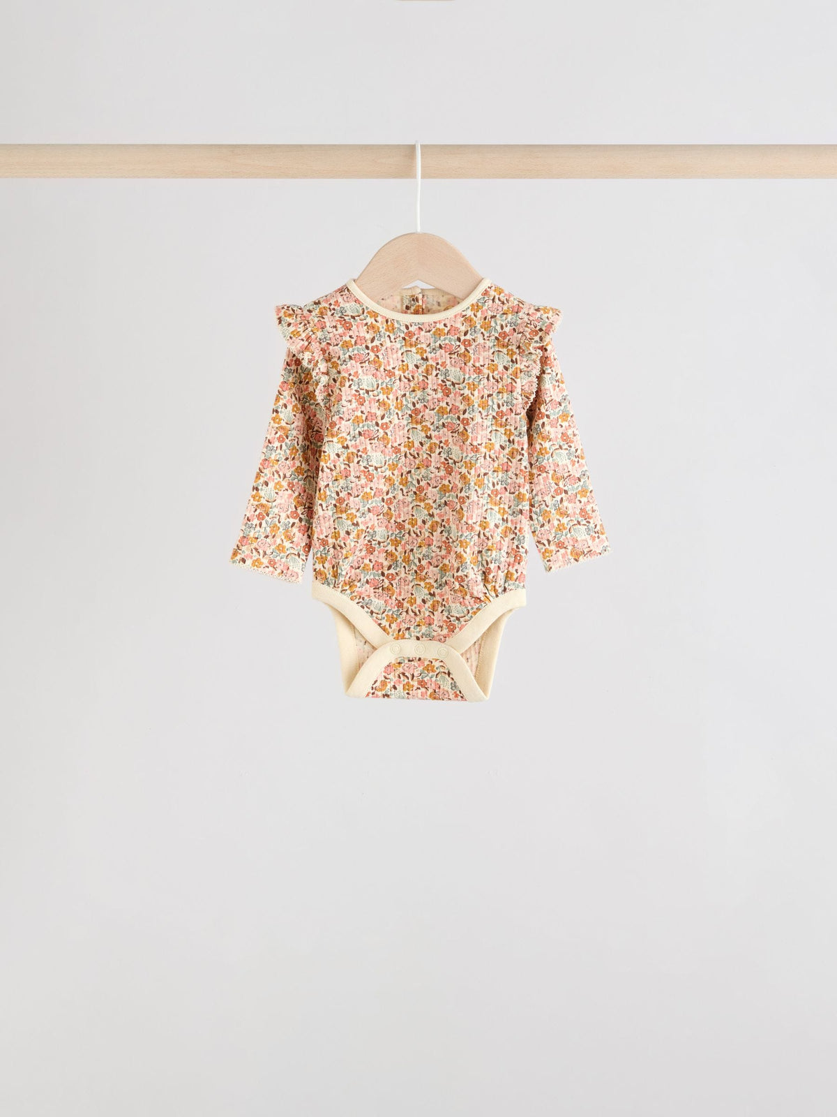 Dsiney Kidz - Blue/Cream/Coral Ditsy Baby Long Sleeve Frill Bodysuits 4 Pack (0mths-2yrs) image 6