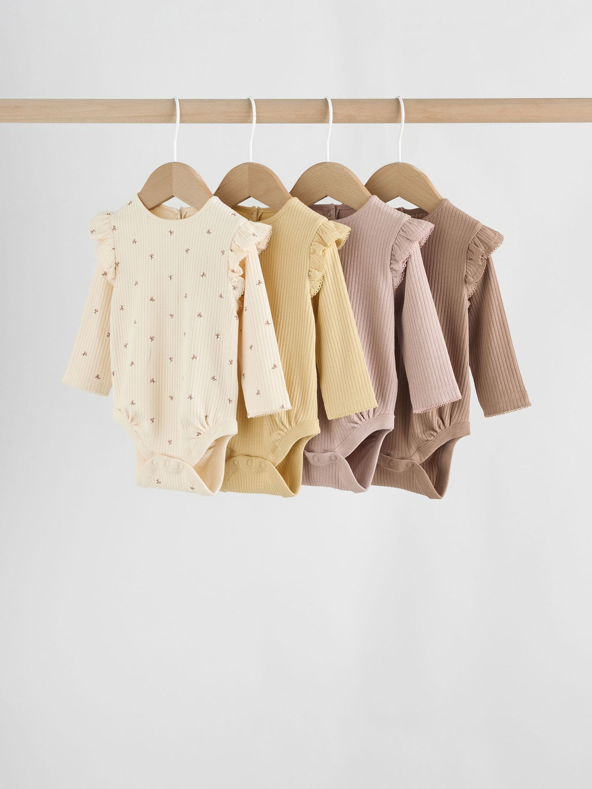 Dsiney Kidz - Purple/Yellow/Cream Ditsy Baby Long Sleeve Frill Bodysuits 4 Pack (0mths-2yrs) image 1