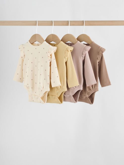 Dsiney Kidz - Purple/Yellow/Cream Ditsy Baby Long Sleeve Frill Bodysuits 4 Pack (0mths-2yrs) image 1