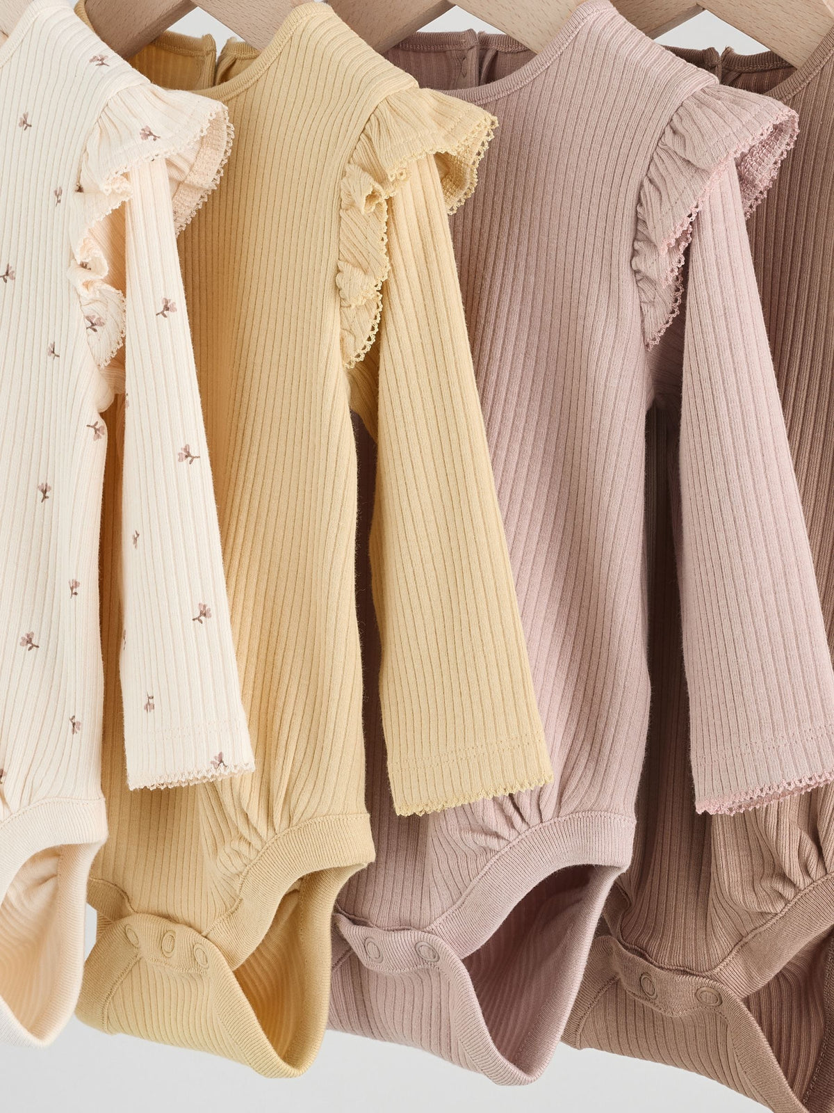 Dsiney Kidz - Purple/Yellow/Cream Ditsy Baby Long Sleeve Frill Bodysuits 4 Pack (0mths-2yrs) image 8