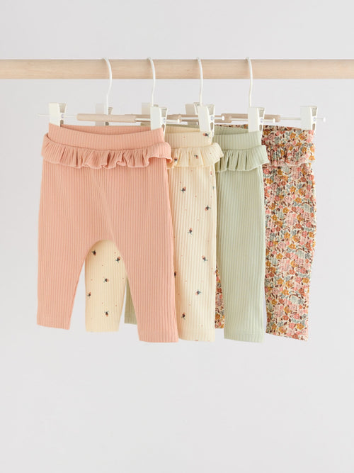 Sage Green/Coral/Ditsy Baby Leggings 4 Pack (0mths-2yrs) image 1