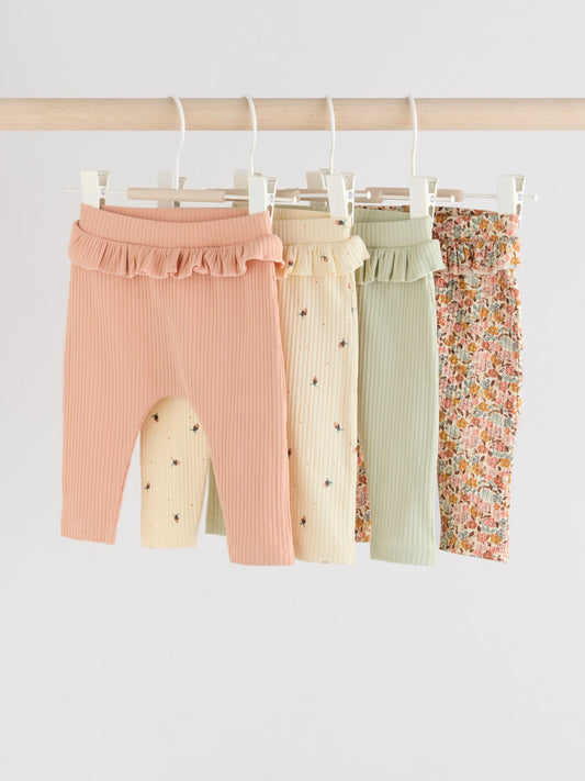 Sage Green/Coral/Ditsy Baby Leggings 4 Pack (0mths-2yrs) image 1