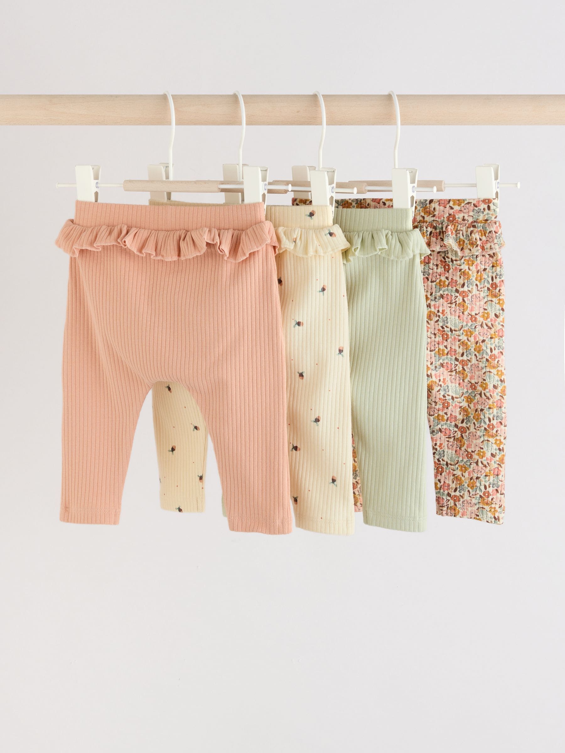 Sage Green/Coral/Ditsy Baby Leggings 4 Pack (0mths-2yrs) image 6