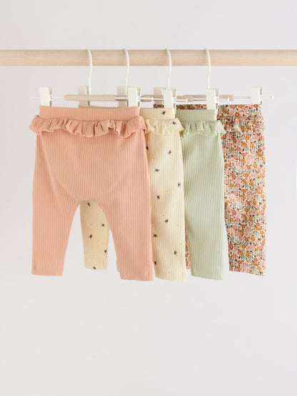 Sage Green/Coral/Ditsy Baby Leggings 4 Pack (0mths-2yrs) image 6