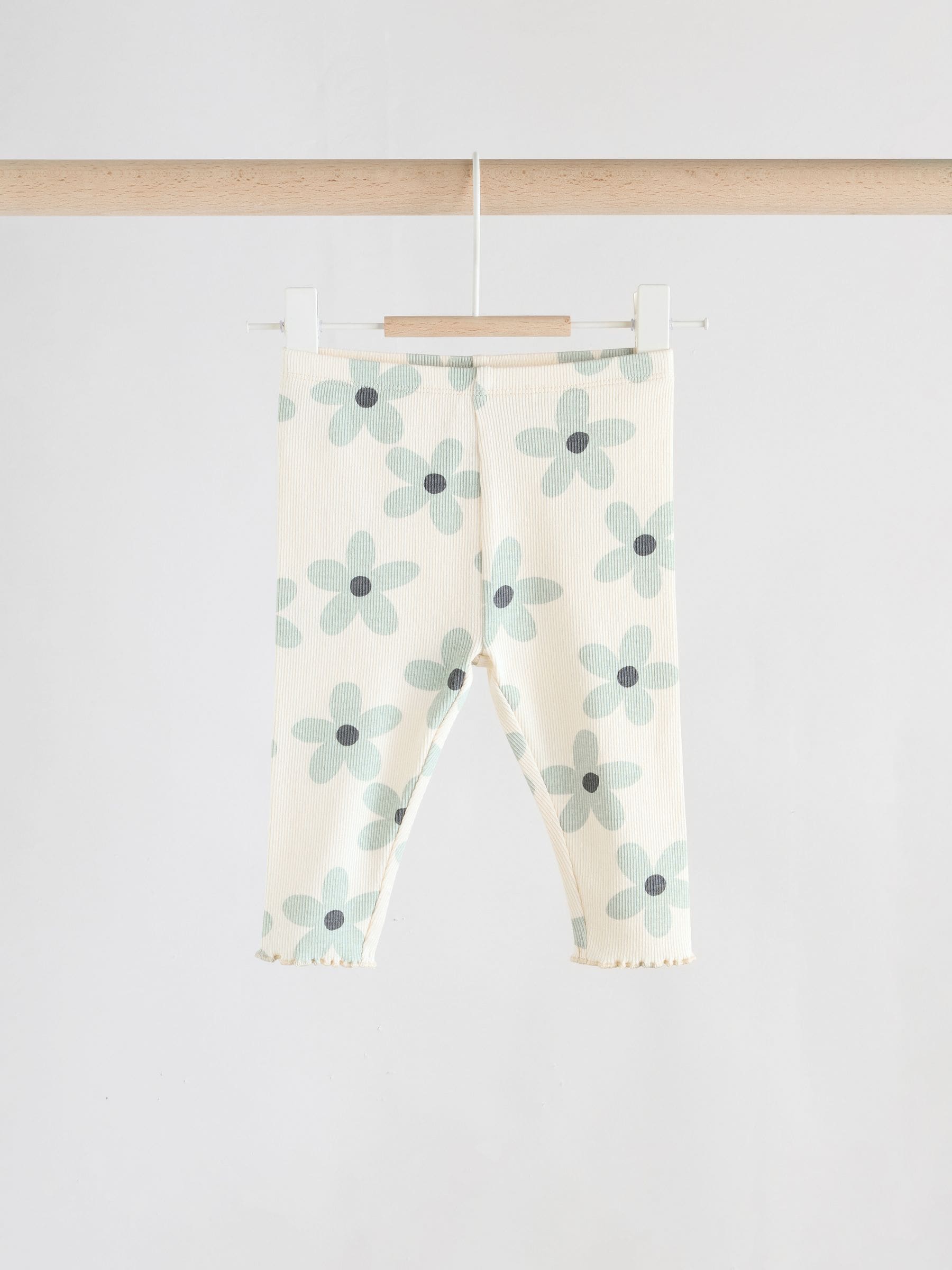 White/Blue Flower Baby Long Sleeve Frill Top And Leggings Set (0mths-2yrs) image 6