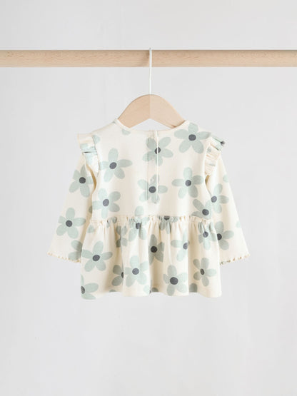 White/Blue Flower Baby Long Sleeve Frill Top And Leggings Set (0mths-2yrs) image 7