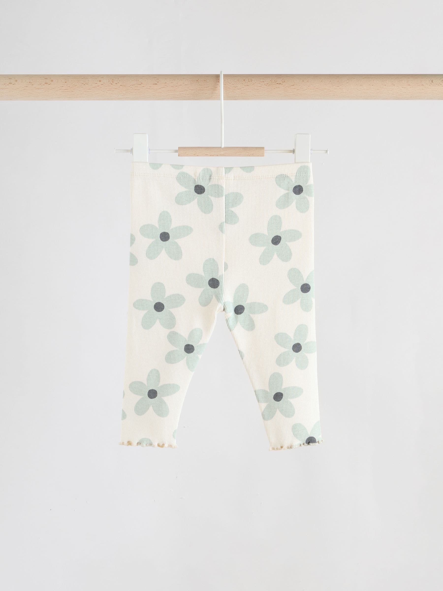 White/Blue Flower Baby Long Sleeve Frill Top And Leggings Set (0mths-2yrs) image 8