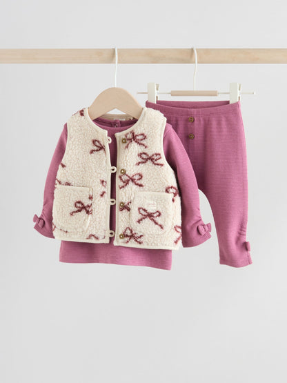 Burgundy Red Baby Long Sleeve Top and Leggings with Gilet Set 3 Piece (0mths-2yrs)