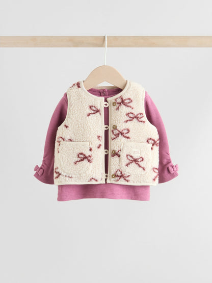 Burgundy Red Baby Long Sleeve Top and Leggings with Gilet Set 3 Piece (0mths-2yrs)