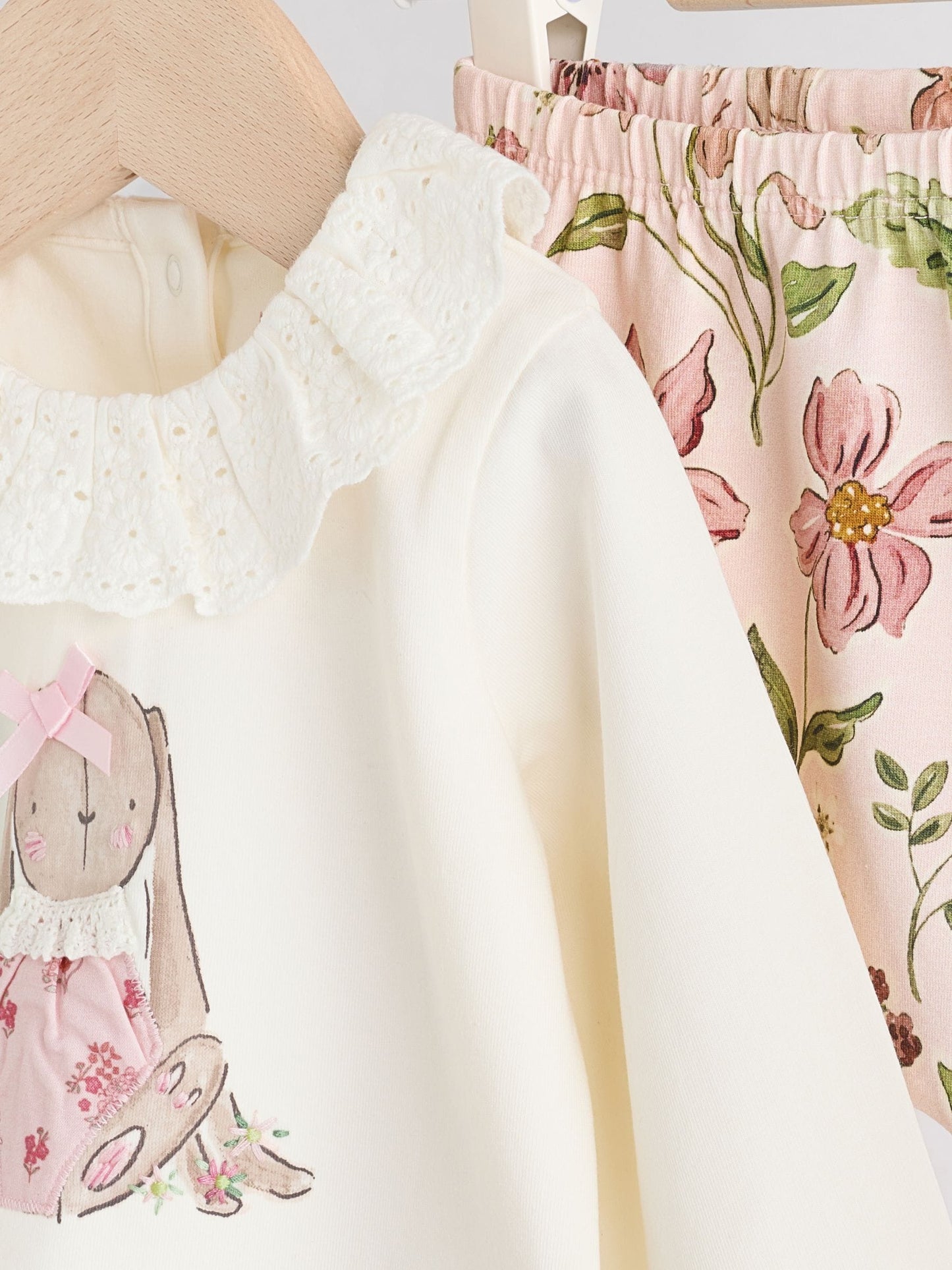 White/Pink/Bunny/Floral Baby Long Sleeve Top and Leggings Set (0mths-2yrs) image 7