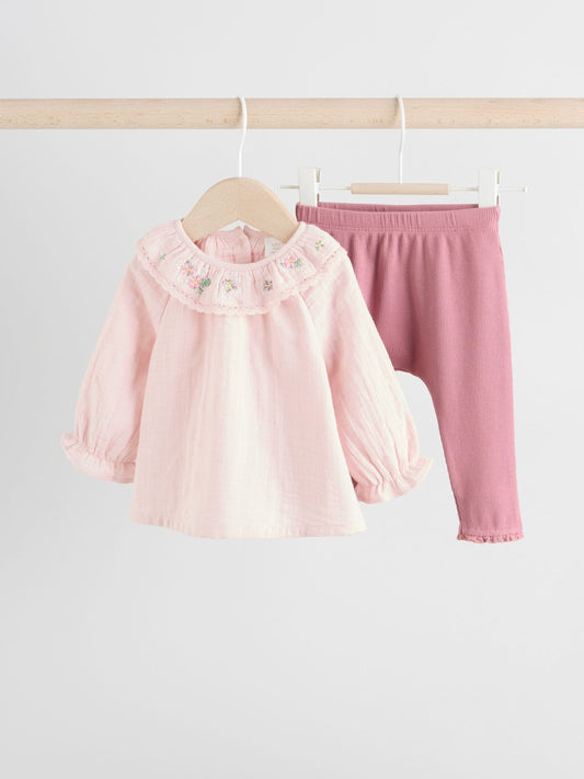 Rose Pink Long Sleeve Baby Top and Leggings 2 Piece Set (0mths-2yrs) image 1