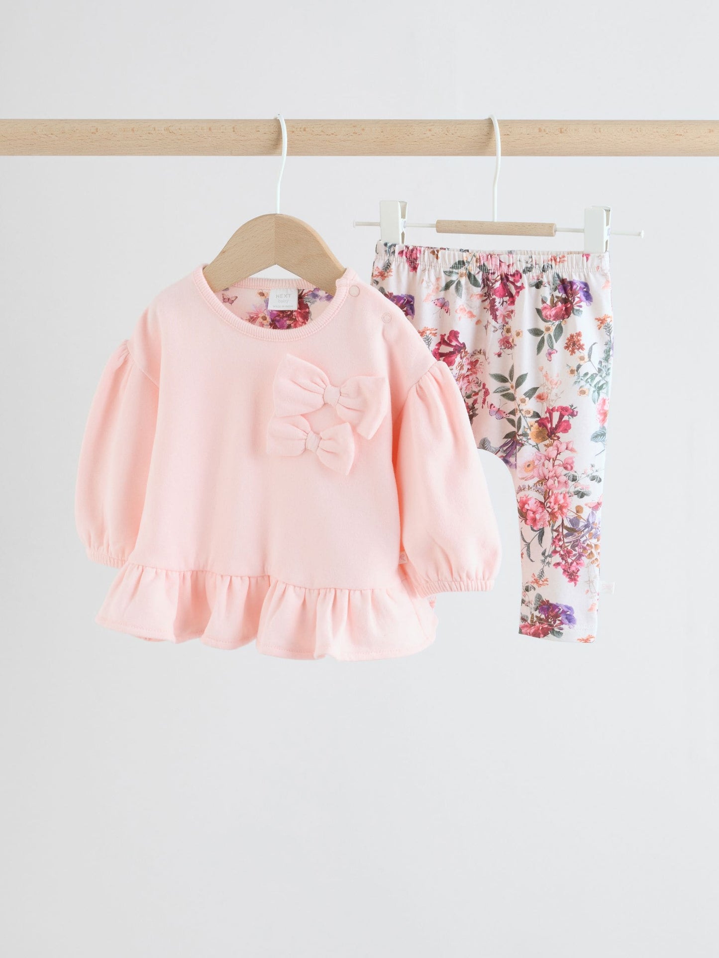 Pink/Cream Floral Baby Bow Sweaters and Leggings Set 2 Piece (0mths-2yrs) image 1