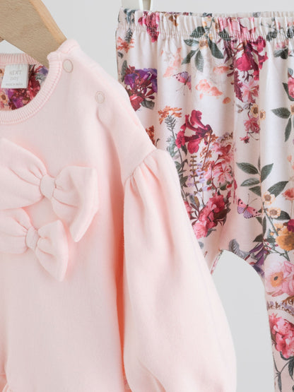 Pink/Cream Floral Baby Bow Sweaters and Leggings Set 2 Piece (0mths-2yrs) image 3