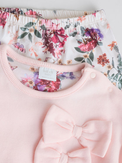 Pink/Cream Floral Baby Bow Sweaters and Leggings Set 2 Piece (0mths-2yrs) image 4