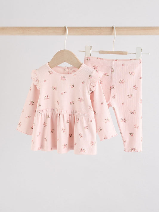 Pink Ditsy Baby Long Sleeve Frill Top And Leggings Set (0mths-2yrs) image 1