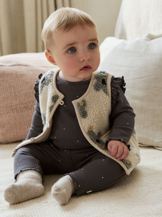 Grey Floral Baby Long Sleeve Top and Leggings with Gilet Set 3 Piece (0mths-2yrs) image 1