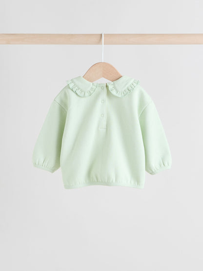 Sage Green/ Cream Ditsy Baby Frill Collar Sweater and Leggings 2 Piece Set (0mths-2yrs)