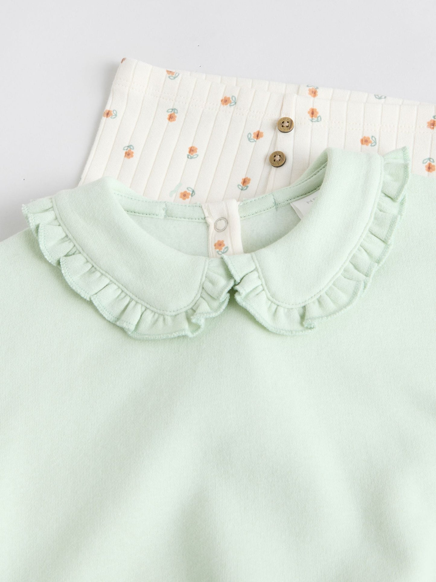 Sage Green/ Cream Ditsy Baby Frill Collar Sweater and Leggings 2 Piece Set (0mths-2yrs)