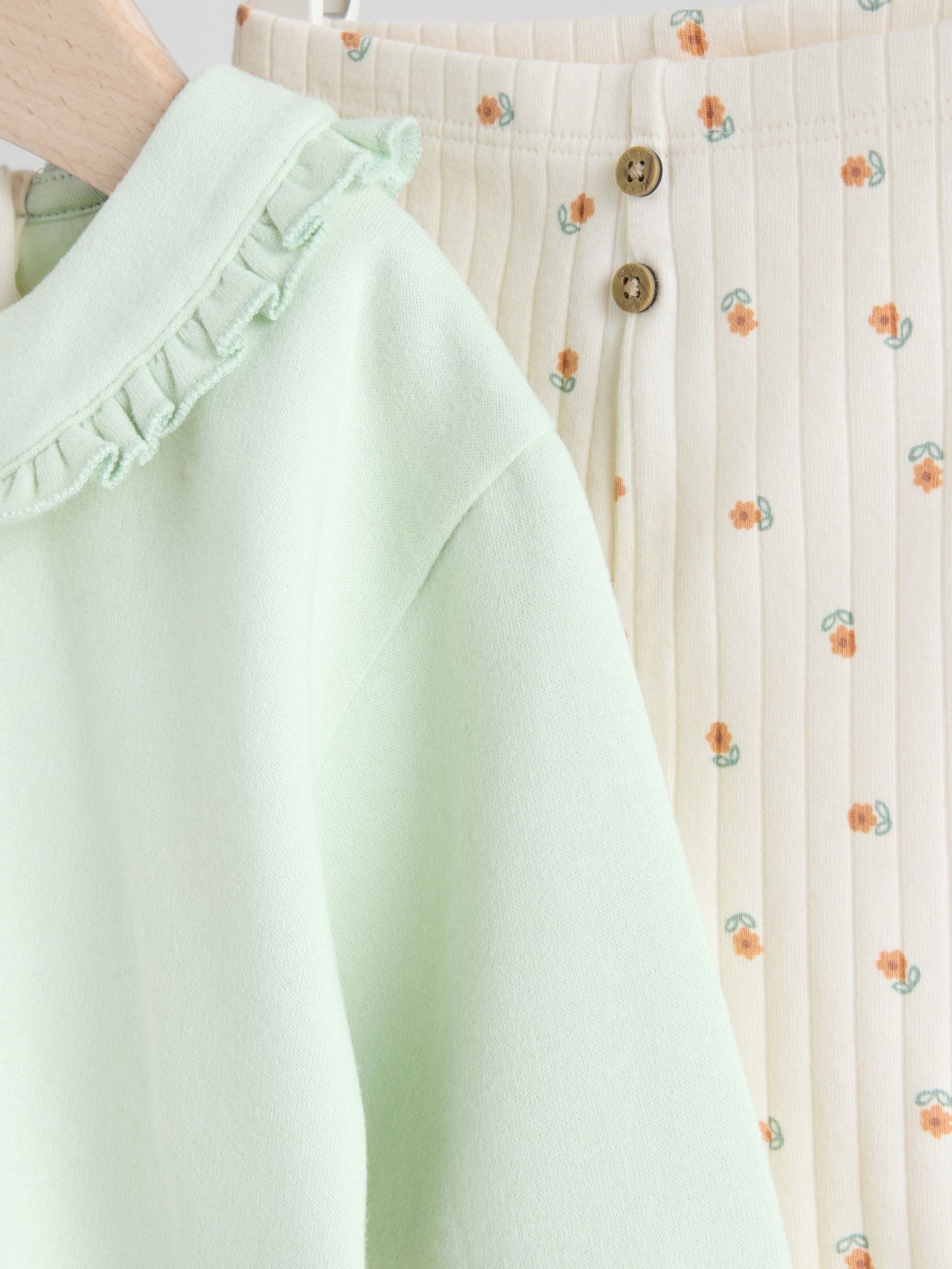 Sage Green/ Cream Ditsy Baby Frill Collar Sweater and Leggings 2 Piece Set (0mths-2yrs)