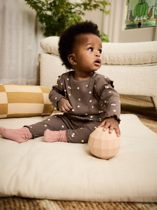 Chocolate Brown Ditsy Baby Top and Leggings 2 Piece Set (0mths-2yrs) image 1