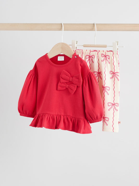 Red/Cream Baby Bow Sweaters and Leggings Set 2 Piece (0mths-2yrs)