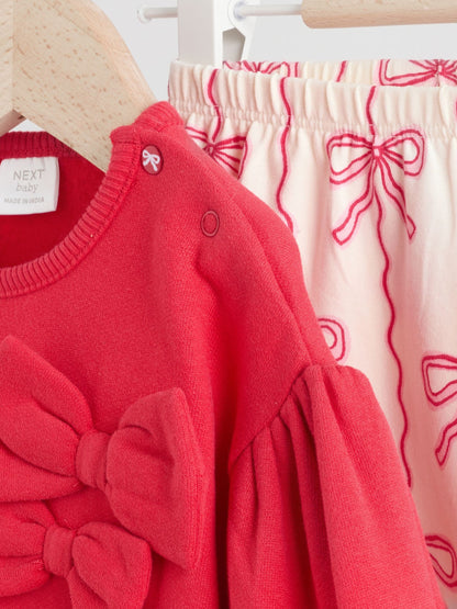 Red/Cream Baby Bow Sweaters and Leggings Set 2 Piece (0mths-2yrs)