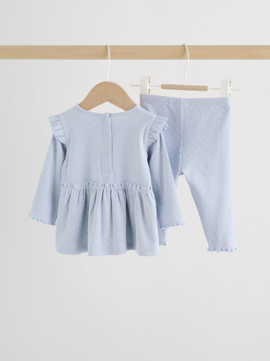 Blue Spot Baby Long Sleeve Frill Top And Leggings Set (0mths-2yrs) image 2
