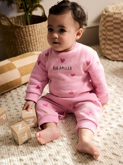 Pink Heart Printed Jersey Baby Romper (0mths-3yrs) image 1