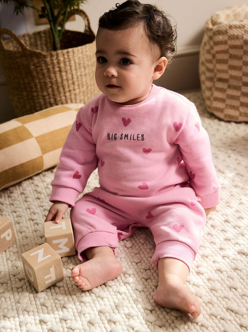 Pink Heart Printed Jersey Baby Romper (0mths-3yrs) image 1