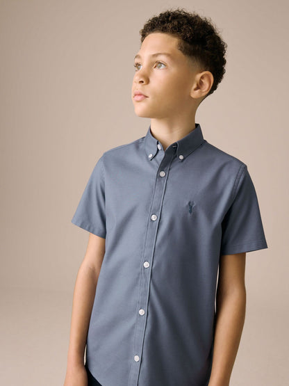 Dsiney Kidz - Airforce Blue Logo Short Sleeve Cotton Rich Oxford Shirt (3-16yrs) image 1