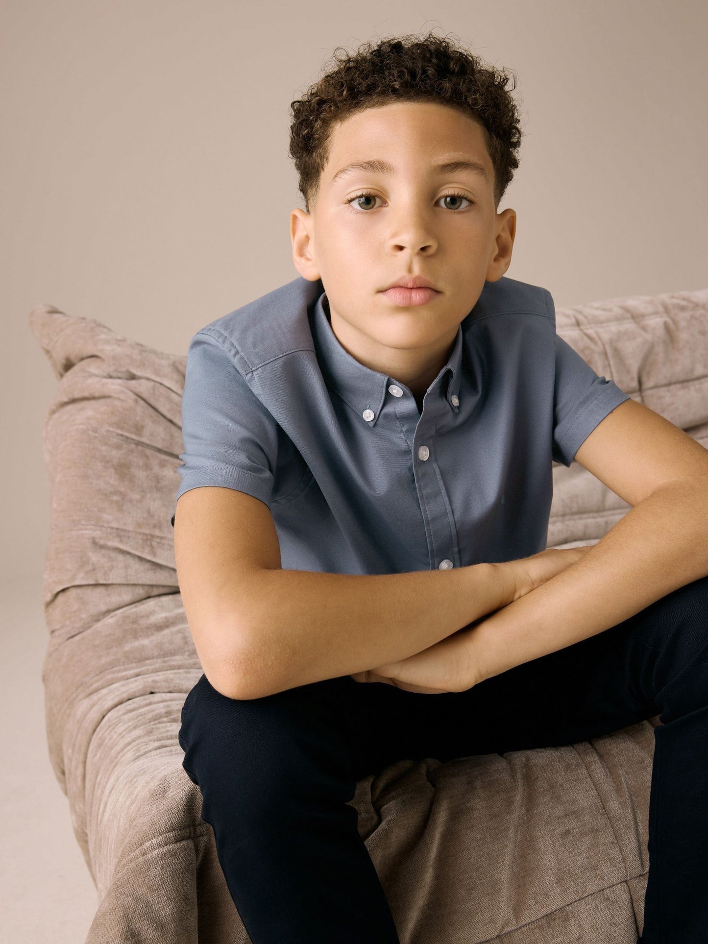 Dsiney Kidz - Airforce Blue Logo Short Sleeve Cotton Rich Oxford Shirt (3-16yrs) image 2