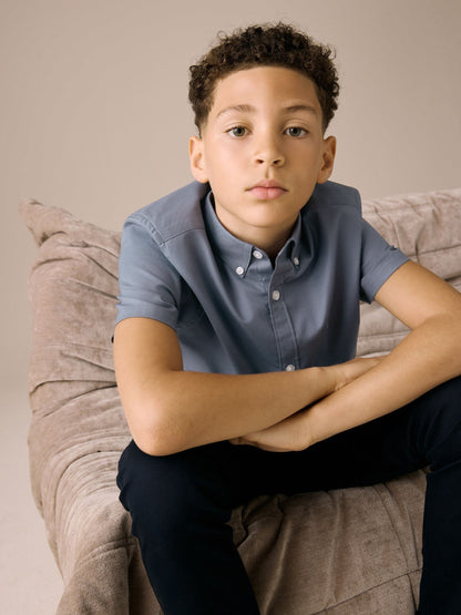 Dsiney Kidz - Airforce Blue Logo Short Sleeve Cotton Rich Oxford Shirt (3-16yrs) image 2