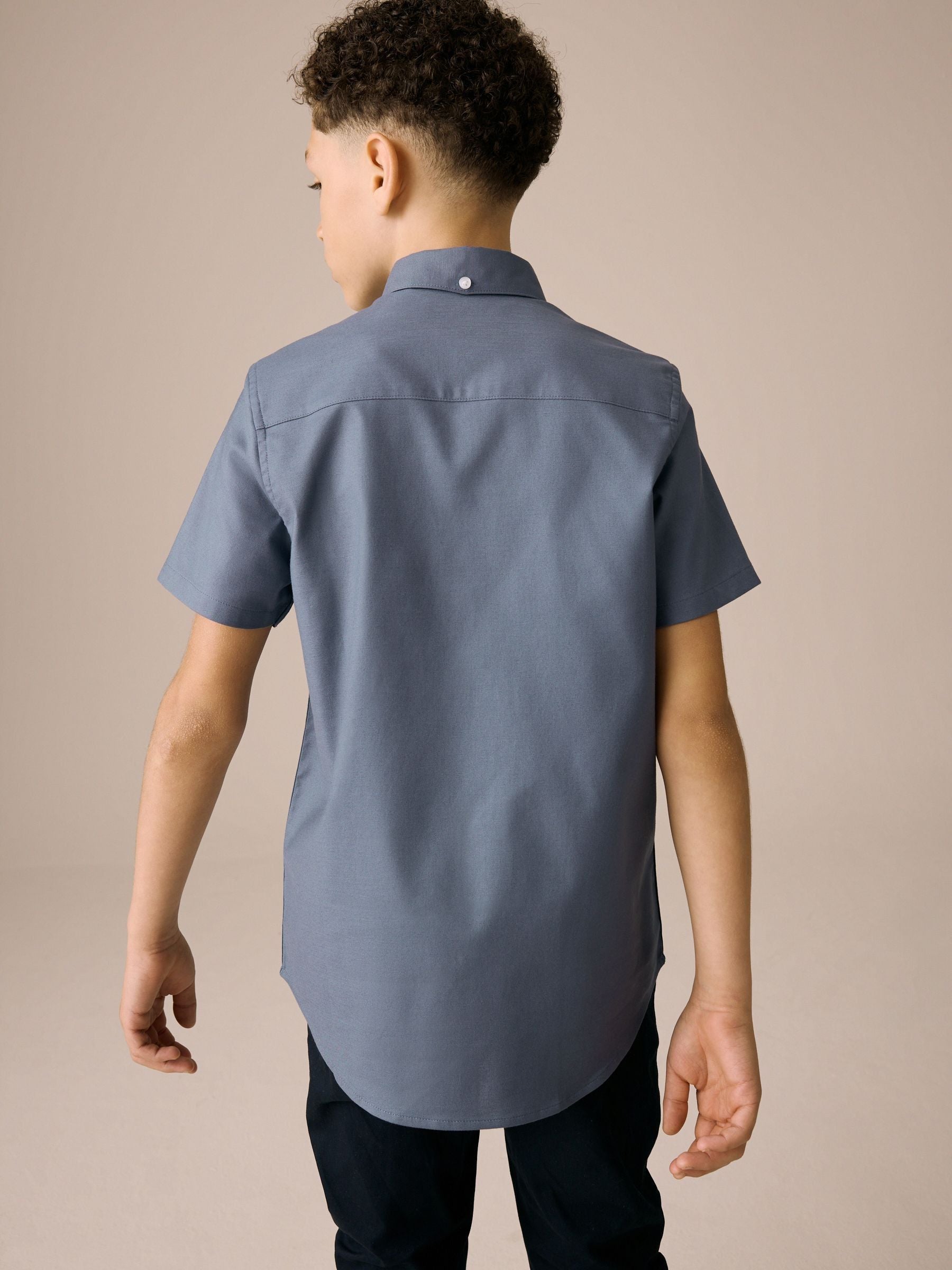 Dsiney Kidz - Airforce Blue Logo Short Sleeve Cotton Rich Oxford Shirt (3-16yrs) image 3