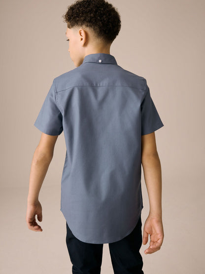 Dsiney Kidz - Airforce Blue Logo Short Sleeve Cotton Rich Oxford Shirt (3-16yrs) image 3